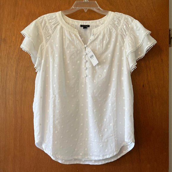 Ann Taylor Swiss Dot Flutter Sleeve Top size S - Picture 2 of 6
